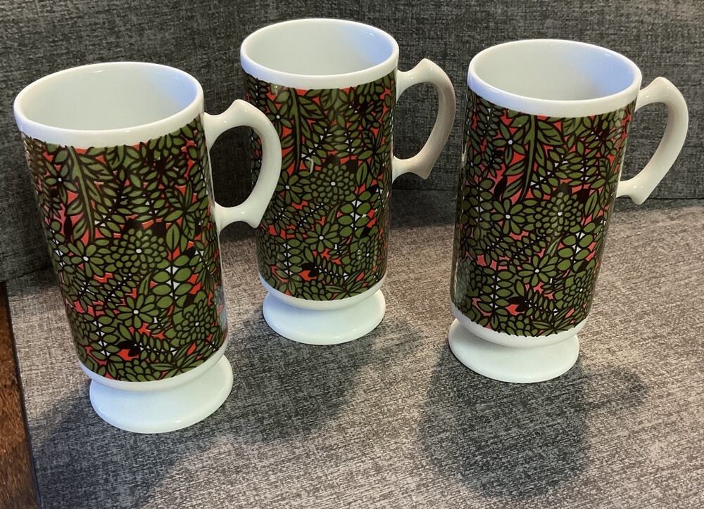 Holt Howard Vintage Tall Irish Coffee Mugs Cups Pedestal Espresso 7962 Set of 3